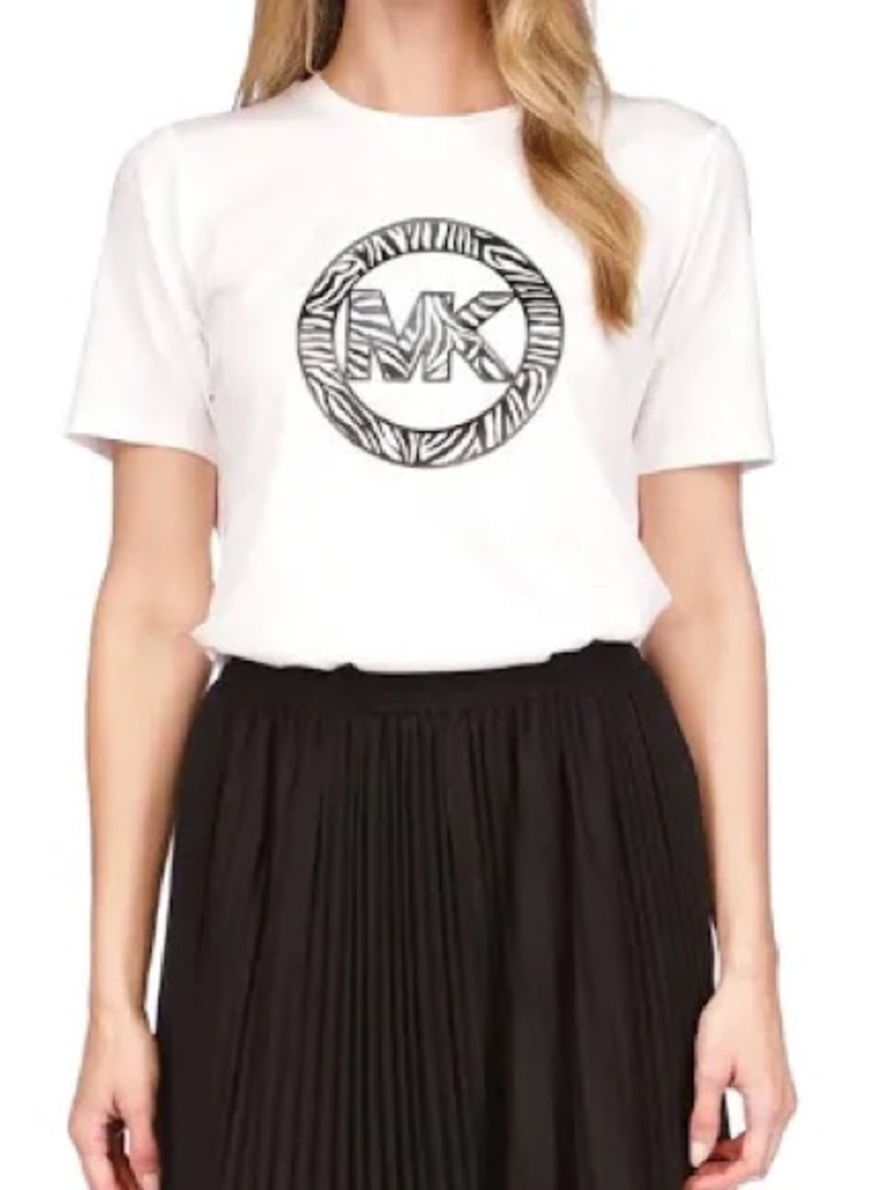 New MICHAEL Michael Kors Logo Tee MK Animal Print White Shirt size XL